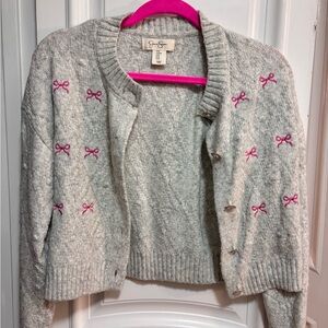Jessica Simpson Gray Cardigan with Pink Bow Details